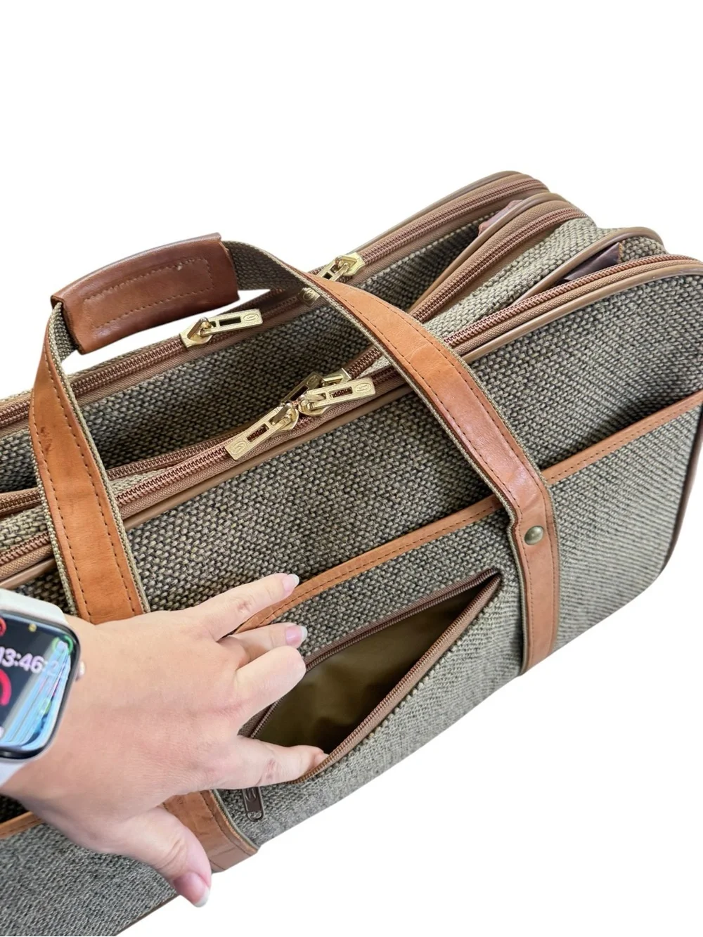 Hartmann Tweed Carry On Duffle Garment Bag Walnut Belting Leather NOS Vintage